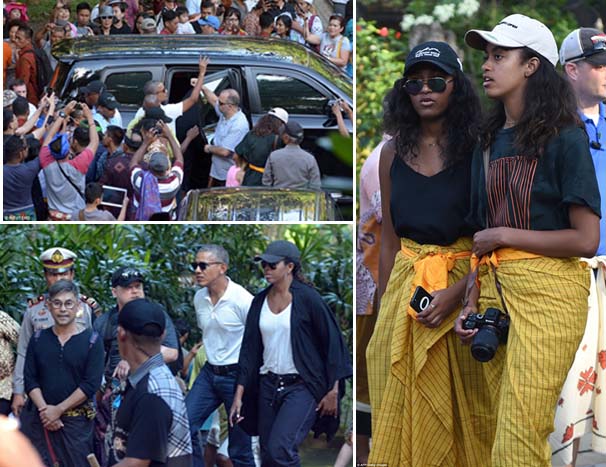 Obama Kunjungi Pura Tirta Empul, Maia dan Sasha Kenakan Sarung Bali